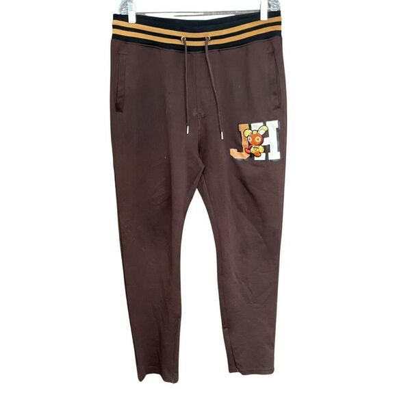 Jewel House Men's Elastic Ribbed Waistband Logo Tapered Sweatpants Brown Size XL - Picture 1 of 8